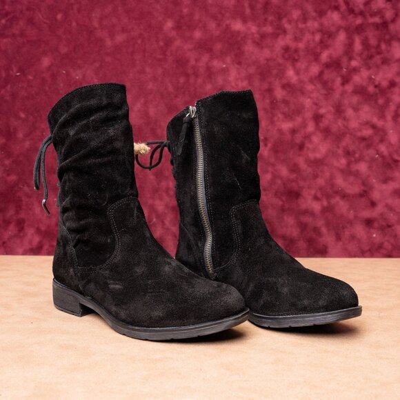 Sofft Women Sharnell Low Distress Black Suede Back Lace-up Mid Calf boots sz 6 - Picture 1 of 9